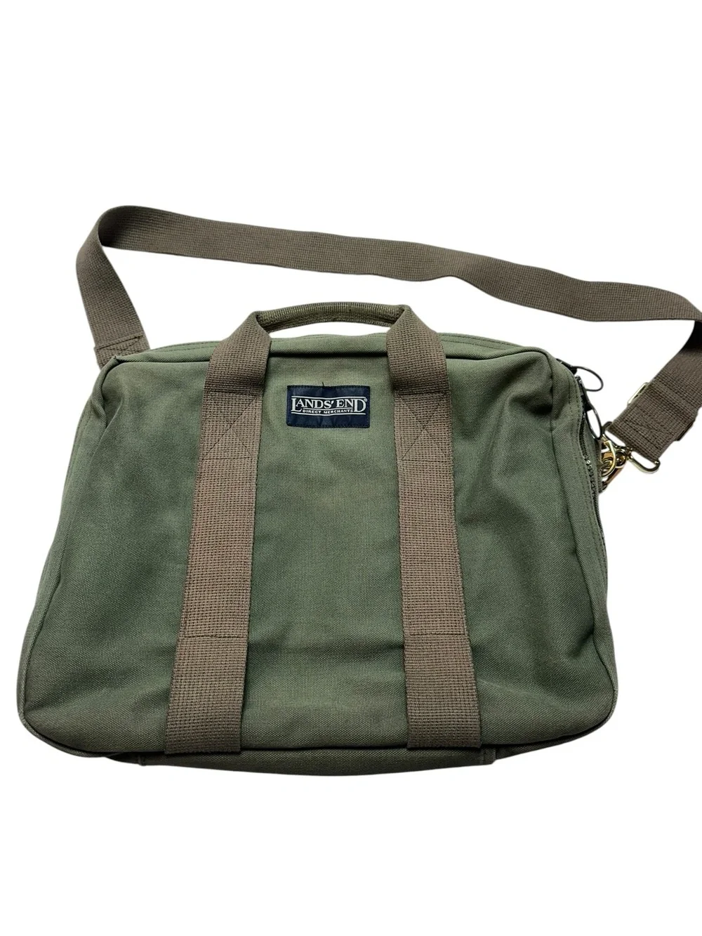 Vintage Lands’ End Olive Canvas Briefcase Messenger Laptop Work Bag